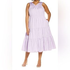 Halogen Women’s Sleeveless Tiered Poplin Dress Purple Bloom Lavender Size Medium